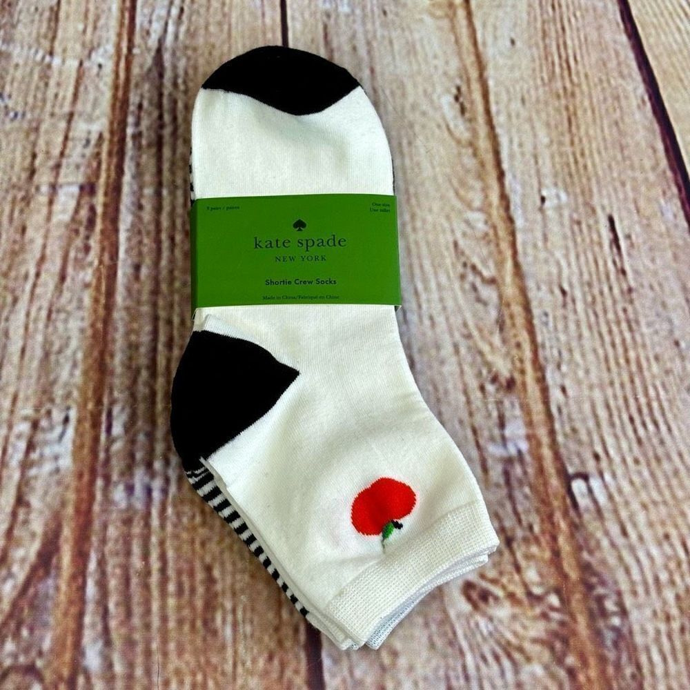 Kate Spade New York Apple Pretzel Hot Dog Striped Shortie Crew Socks Womens NWT